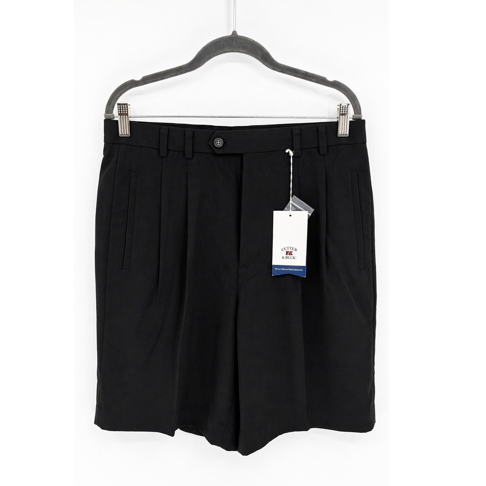 Cutter & Buck Mens Black Pleated Performance Golf Shorts Size 34 MCB06291 NWT
